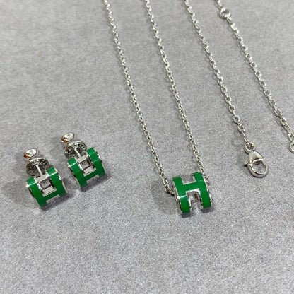 [Bling Jewelrys ]POP H GREEN NECKLACE SILVER AND GOLD