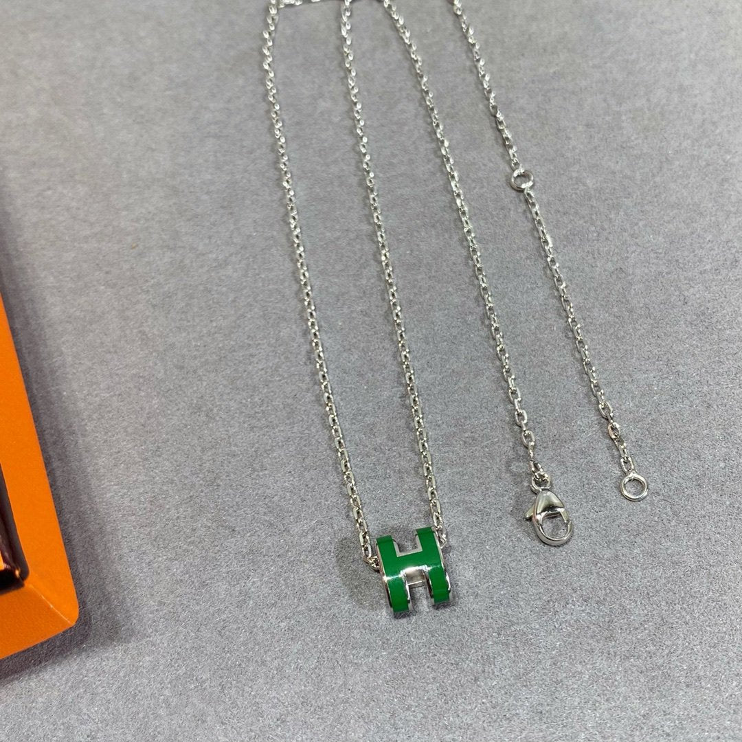 [Bling Jewelrys ]POP H GREEN NECKLACE SILVER AND GOLD