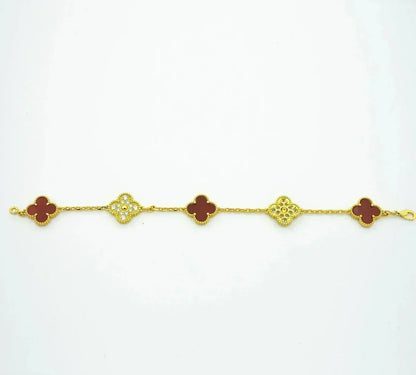 [Bling Jewelrys ] CLOVER 5 MOTIF RED CORNELIAN BRACELET COLLECTION