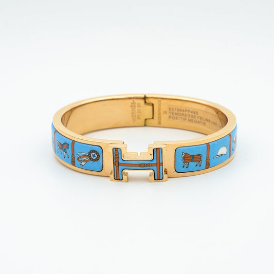 [Bling Jewelrys ]H PINK GOLD BRACELET BLUE CERAMIC