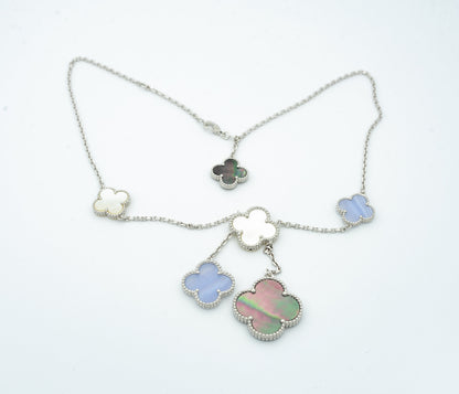 [Bling Jewelrys ]CLOVER MOP CHALCEDONY NECKLACE SILVER 6 MOTIF