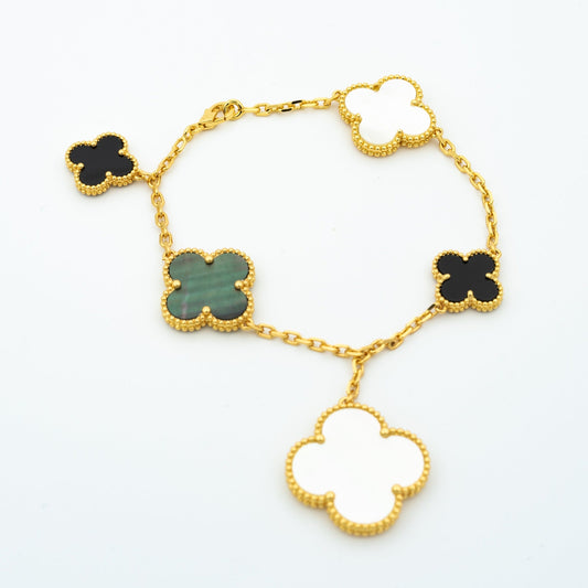 [Bling Jewelrys ]CLOVER BRACELET 5 MOTIFS ONYX MOP