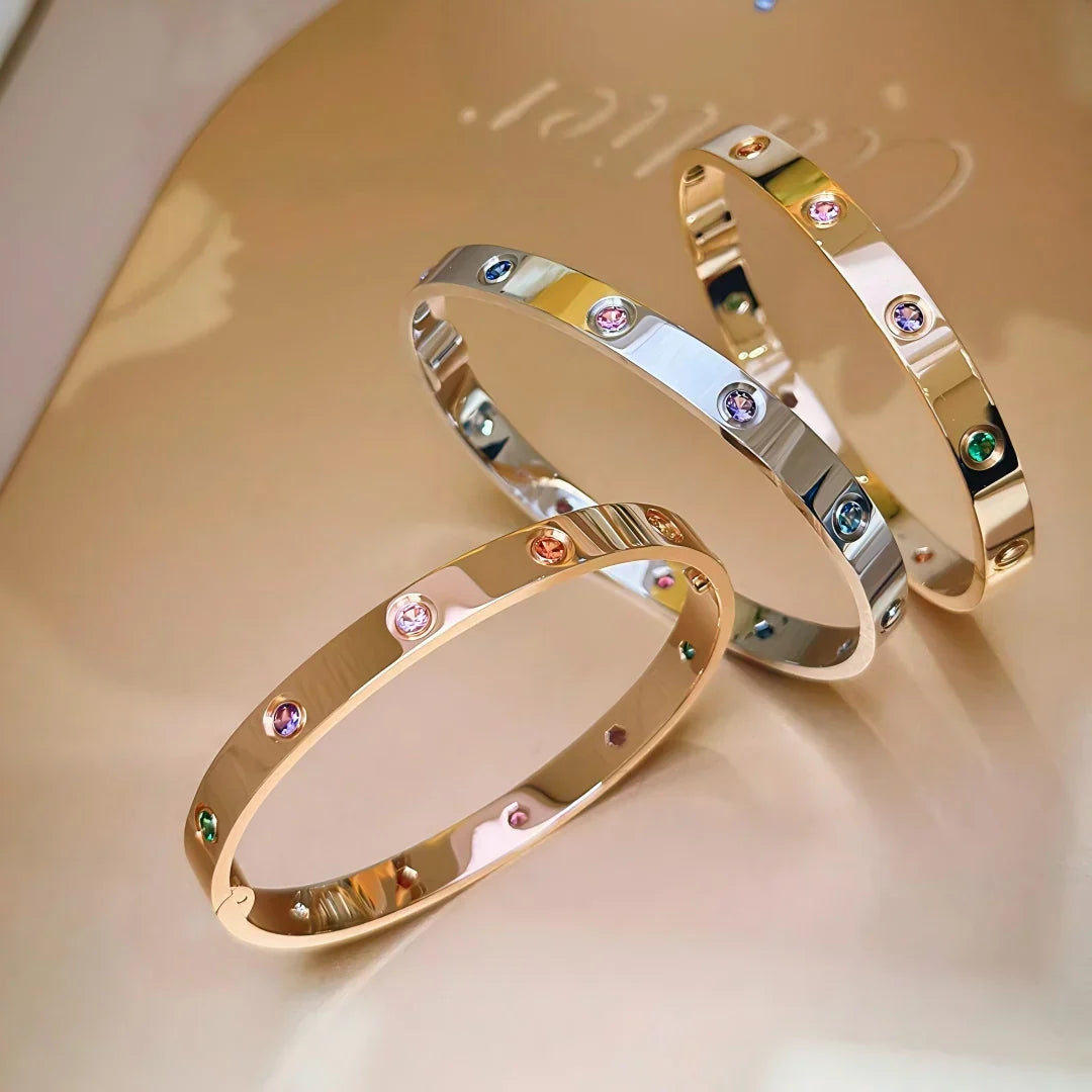 [Bling Jewelrys]クラシック 6.1mm ラブブレスレット 10ダイヤモンド マルチカラー
