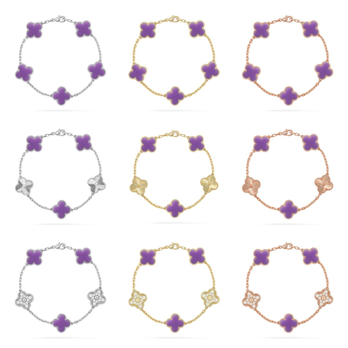 [Bling Jewelrys ]KLEEBLATT 5 MOTIV HELLVIOLETT ARMBAND KOLLEKTION
