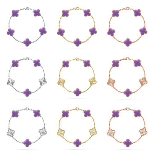 [Bling Jewelrys ]KLEEBLATT 5 MOTIV HELLVIOLETT ARMBAND KOLLEKTION