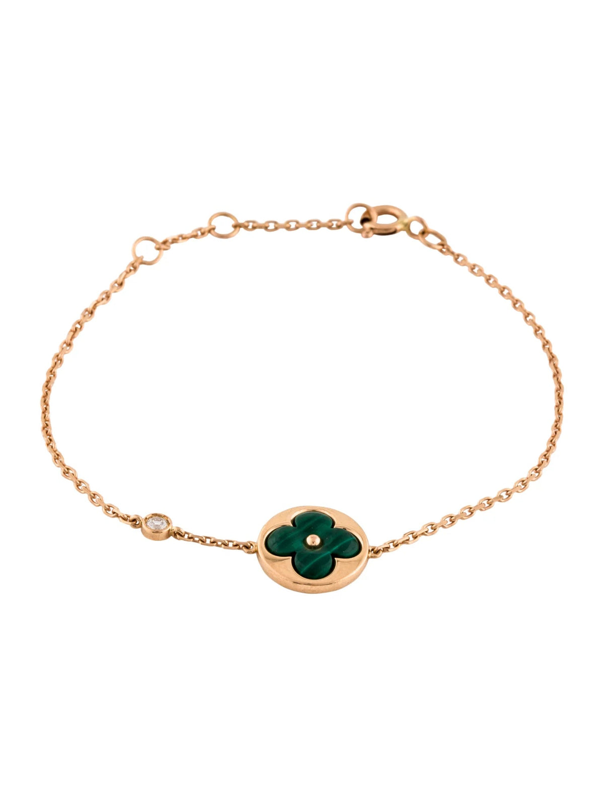 [Bling Jewelrys ]SUN MALACHITE 1 DIAMOND PINK GOLD BRACELET