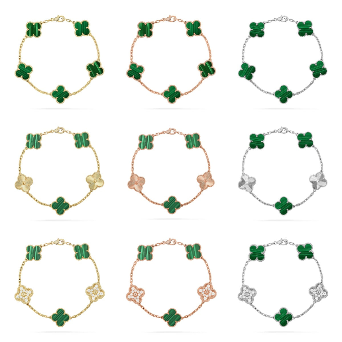 {
  "Bling Jewelrys ": "Bling Jewelrys ",
  "CLOVER  5 MOTIF MALACHITE BRACELET COLLECTION": "KLEEBLATT 5-MOTIV MALACHIT-ARMBAND KOLLEKTION"
}