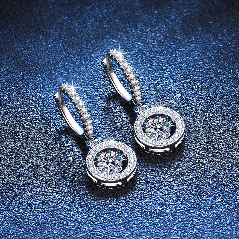 [Bling Jewelrys]DANCING MOISSANITE HALO DROP HOOP EARRINGS