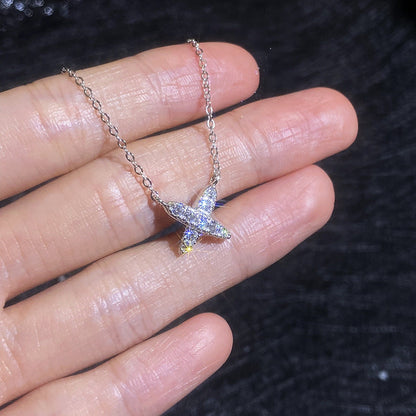 [Bling Jewelrys]MODERN X-SHAPE PAVÉ MOISSANITE NECKLACE