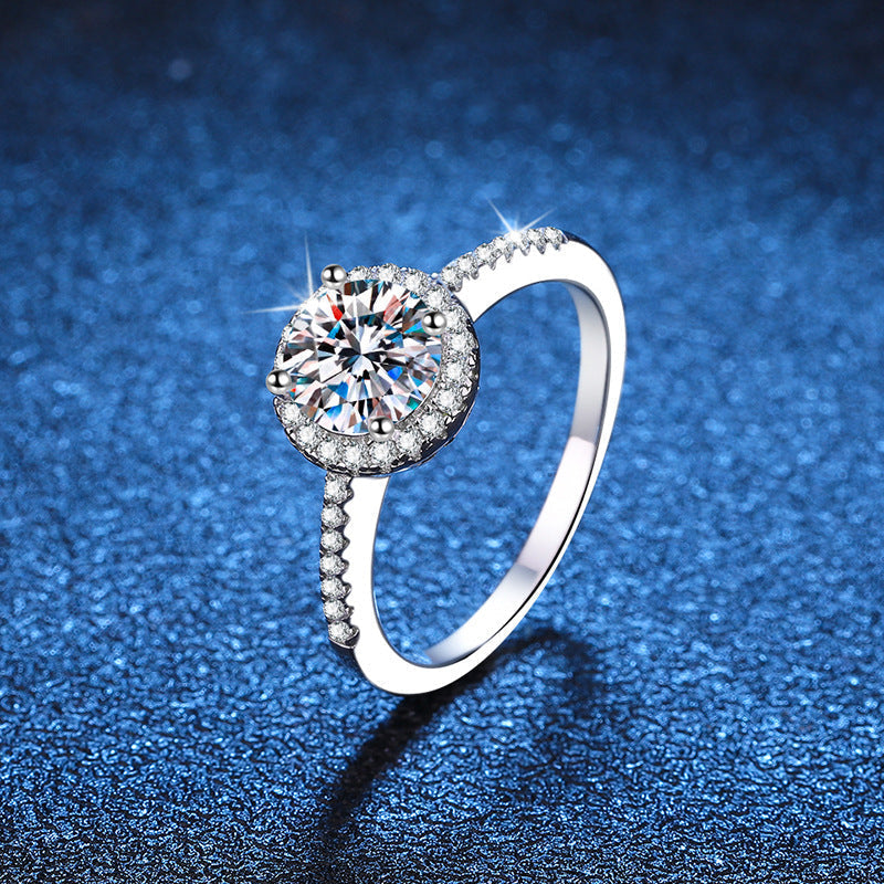 [Bling Jewelrys]RADIANT ROUND HALO MOISSANITE ENGAGEMENT RING