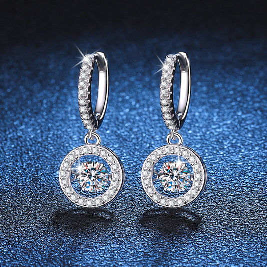 [Bling Jewelrys]DANCING MOISSANITE HALO DROP HOOP EARRINGS