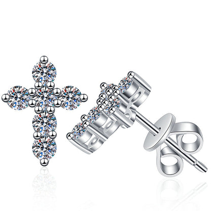 [Bling Jewelrys]SPARKLING CROSS MOISSANITE STUD EARRINGS