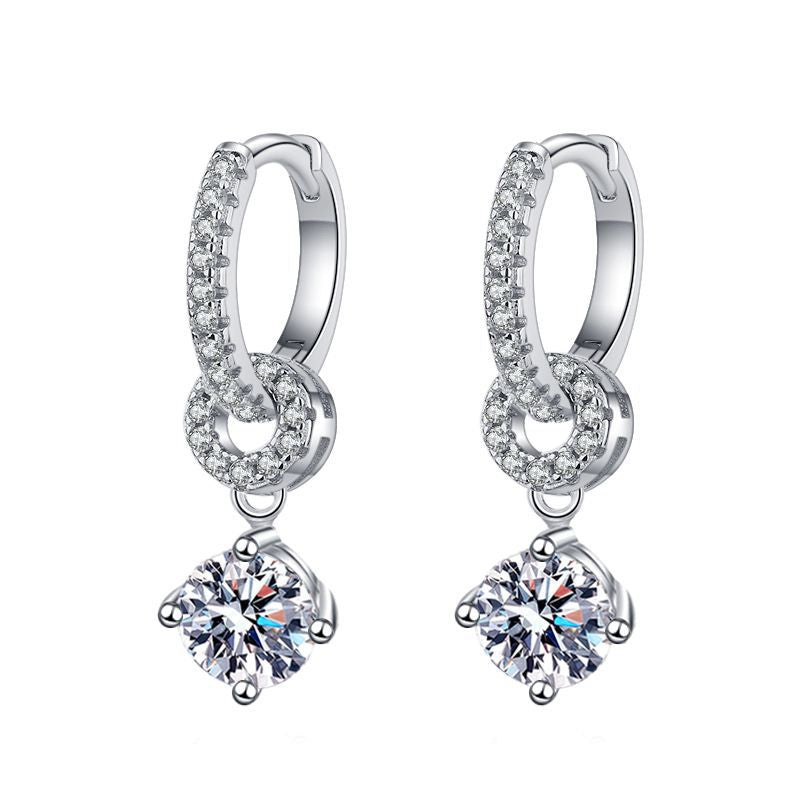 [Bling Jewelrys]INTERLOCKING DOUBLE RING MOISSANITE DROP EARRINGS