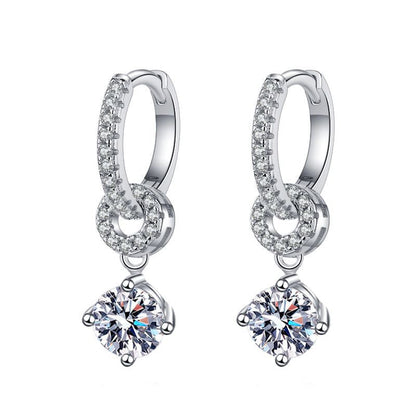 [Bling Jewelrys]INTERLOCKING DOUBLE RING MOISSANITE DROP EARRINGS