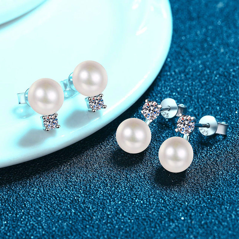 [Bling Jewelrys]ELEGANT NATURAL PEARL & MOISSANITE DROP EARRINGS