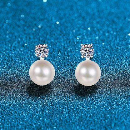 [Bling Jewelrys]ELEGANT NATURAL PEARL & MOISSANITE DROP EARRINGS