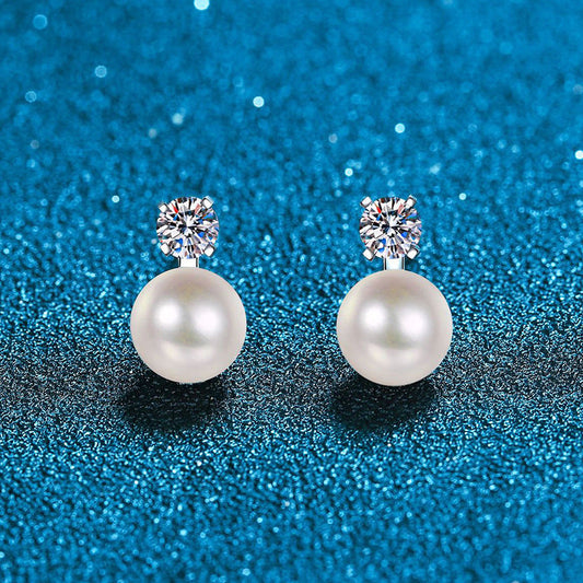 [Bling Jewelrys]ELEGANT NATURAL PEARL & MOISSANITE DROP EARRINGS