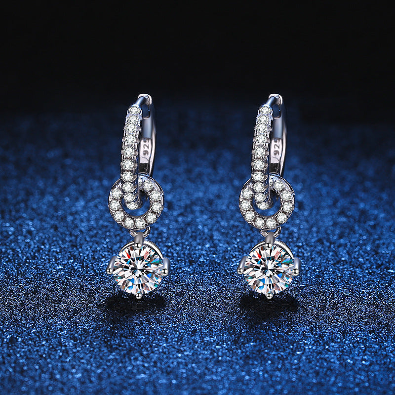 [Bling Jewelrys]INTERLOCKING DOUBLE RING MOISSANITE DROP EARRINGS