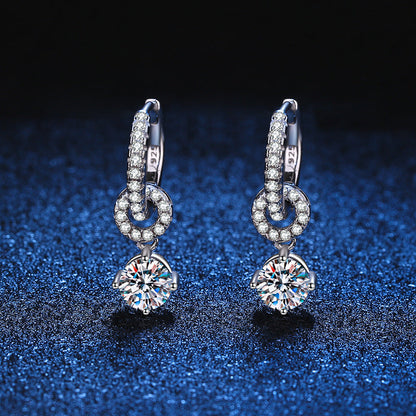 [Bling Jewelrys]INTERLOCKING DOUBLE RING MOISSANITE DROP EARRINGS