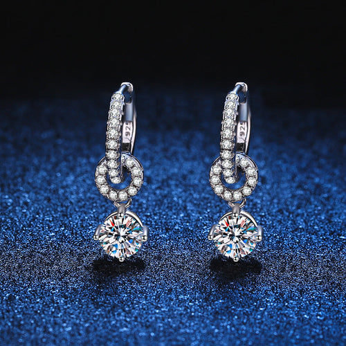 [Bling Jewelrys]INTERLOCKING DOUBLE RING MOISSANITE DROP EARRINGS