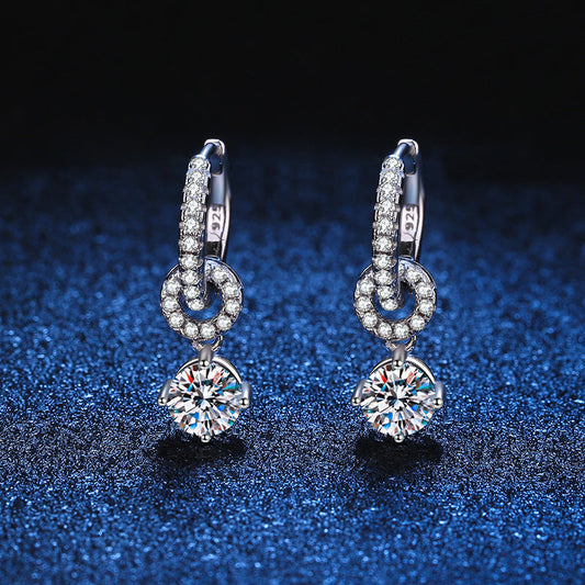 [Bling Jewelrys]INTERLOCKING DOUBLE RING MOISSANITE DROP EARRINGS