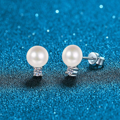 [Bling Jewelrys]ELEGANT NATURAL PEARL & MOISSANITE DROP EARRINGS
