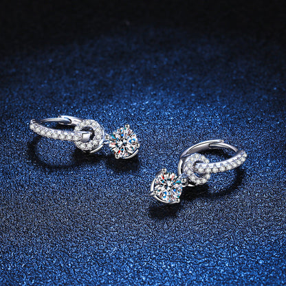 [Bling Jewelrys]INTERLOCKING DOUBLE RING MOISSANITE DROP EARRINGS
