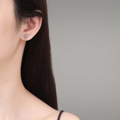 [Bling Jewelrys]SPARKLING CROSS MOISSANITE STUD EARRINGS