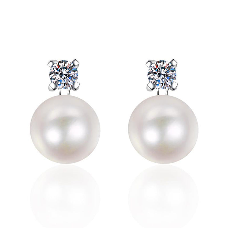 [Bling Jewelrys]ELEGANT NATURAL PEARL & MOISSANITE DROP EARRINGS