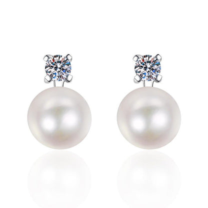 [Bling Jewelrys]ELEGANT NATURAL PEARL & MOISSANITE DROP EARRINGS