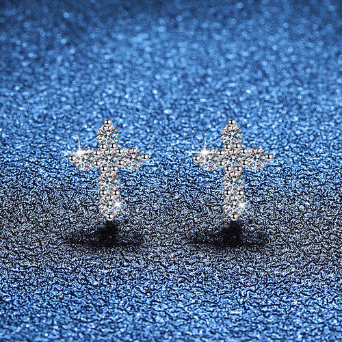 [Bling Jewelrys]SPARKLING CROSS MOISSANITE STUD EARRINGS