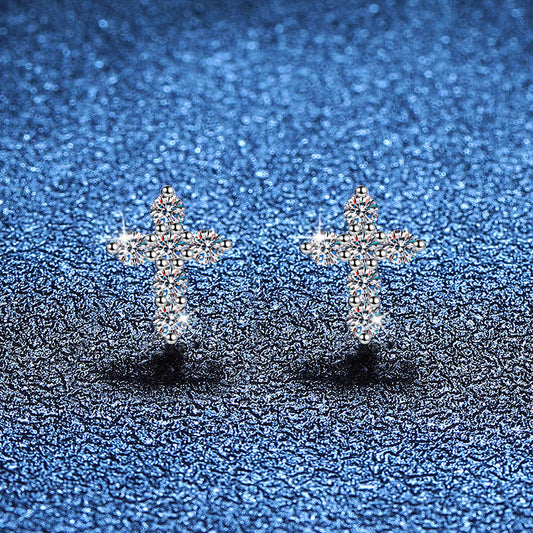 [Bling Jewelrys]SPARKLING CROSS MOISSANITE STUD EARRINGS