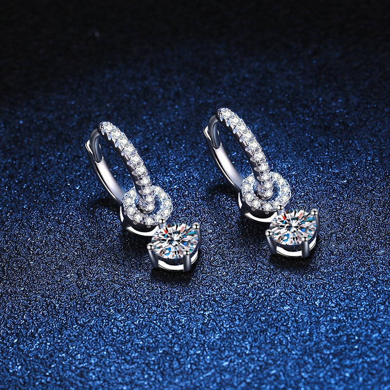 [Bling Jewelrys]INTERLOCKING DOUBLE RING MOISSANITE DROP EARRINGS