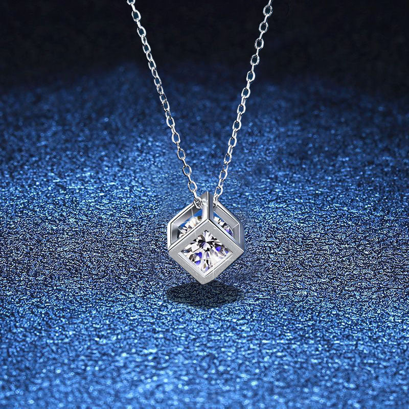[Bling Jewelrys]GEOMETRISCHE ZUCKERWÜRFEL-MOISSANIT-HALSKETTE