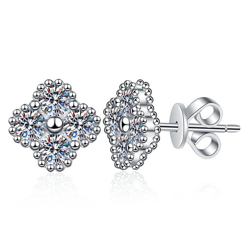 [Bling Jewelrys]ELEGANT FOUR-LEAF CLOVER MOISSANITE STUD EARRINGS