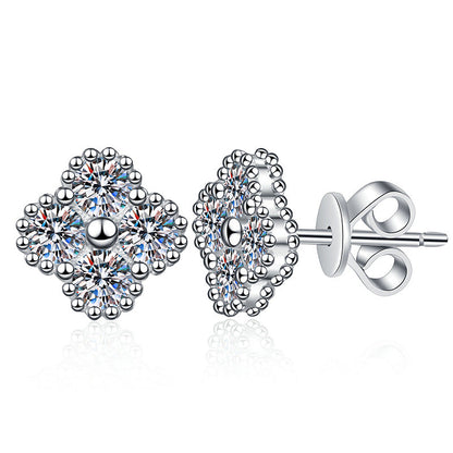 [Bling Jewelrys]ELEGANT FOUR-LEAF CLOVER MOISSANITE STUD EARRINGS