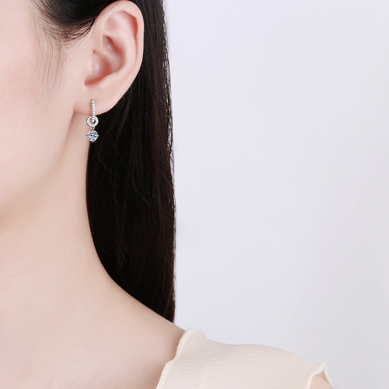 [Bling Jewelrys]INTERLOCKING DOUBLE RING MOISSANITE DROP EARRINGS