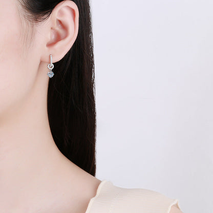[Bling Jewelrys]INTERLOCKING DOUBLE RING MOISSANITE DROP EARRINGS