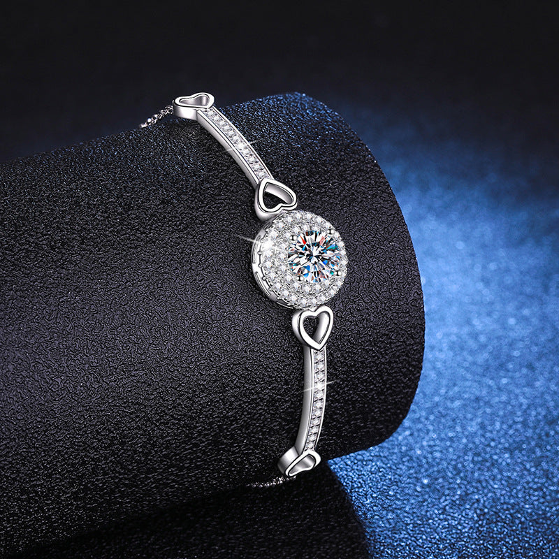 [Bling Jewelrys]INTERLOCKING HEART & CIRCLE MOISSANITE BRACELET