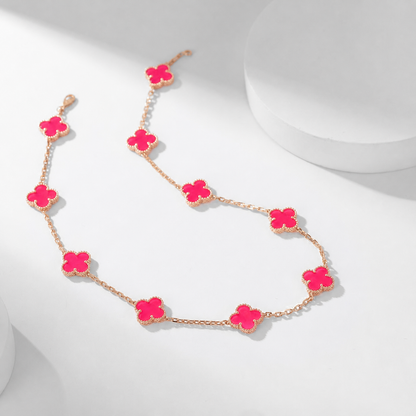 [Bling Jewelrys]NEW CLOVER 10 MOTIFS PINK ENAMEL NECKLACE
