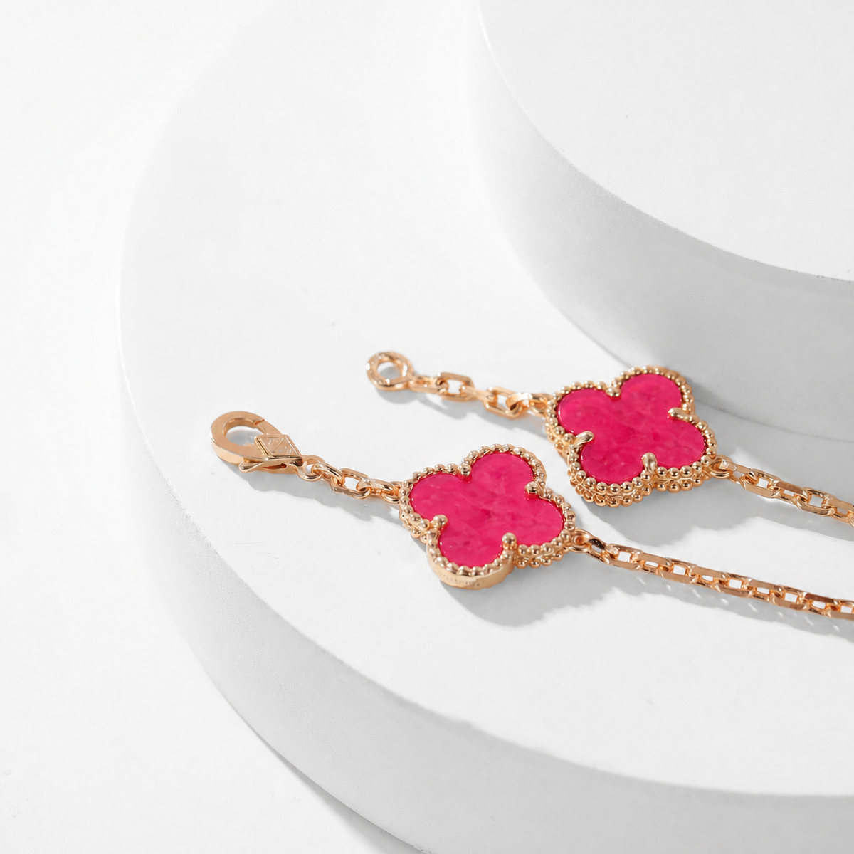 [Bling Jewelrys]NEW CLOVER 10 MOTIFS PINK ENAMEL NECKLACE