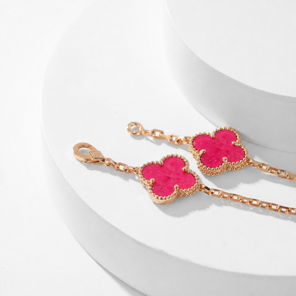 [Bling Jewelrys]NEW CLOVER 10 MOTIFS PINK ENAMEL NECKLACE