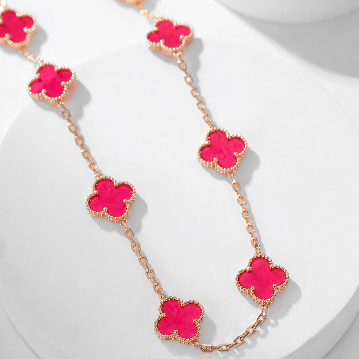 [Bling Jewelrys]NEW CLOVER 10 MOTIFS PINK ENAMEL NECKLACE