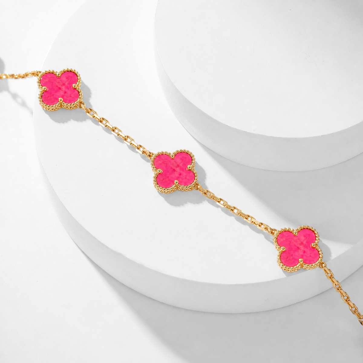 [Bling Jewelrys]NEW CLOVER 10 MOTIFS PINK ENAMEL NECKLACE