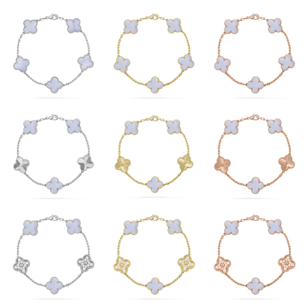 [Bling Jewelrys ] CLOVER 5 MOTIF PURPLE CHALCEDONY BRACELET COLLECTION