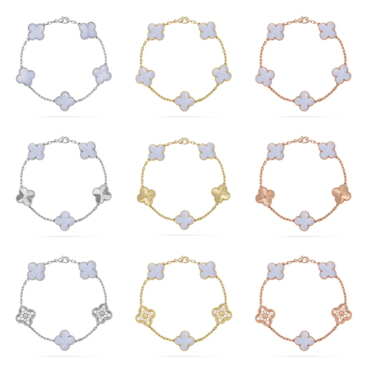 [Bling Jewelrys ] CLOVER 5 MOTIF PURPLE CHALCEDONY BRACELET COLLECTION