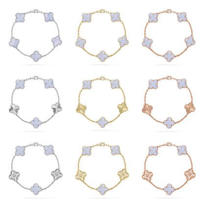 [Bling Jewelrys ] CLOVER 5 MOTIF PURPLE CHALCEDONY BRACELET COLLECTION