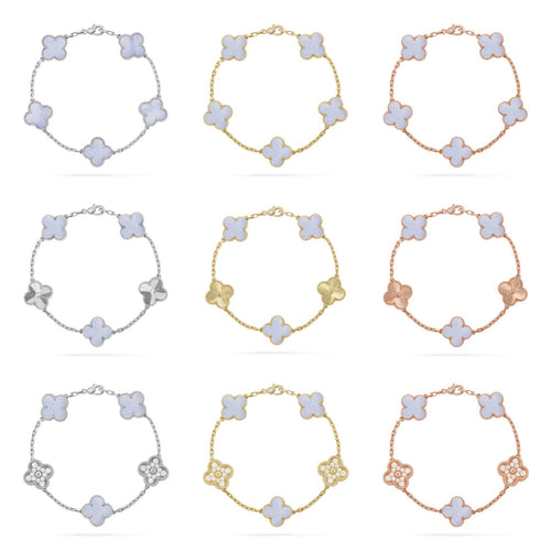 [Bling Jewelrys ] CLOVER 5 MOTIF PURPLE CHALCEDONY BRACELET COLLECTION