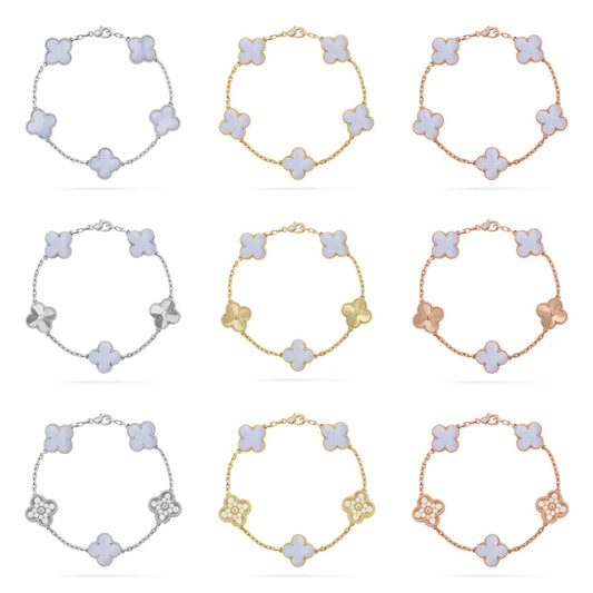 [Bling Jewelrys ] CLOVER 5 MOTIF PURPLE CHALCEDONY BRACELET COLLECTION