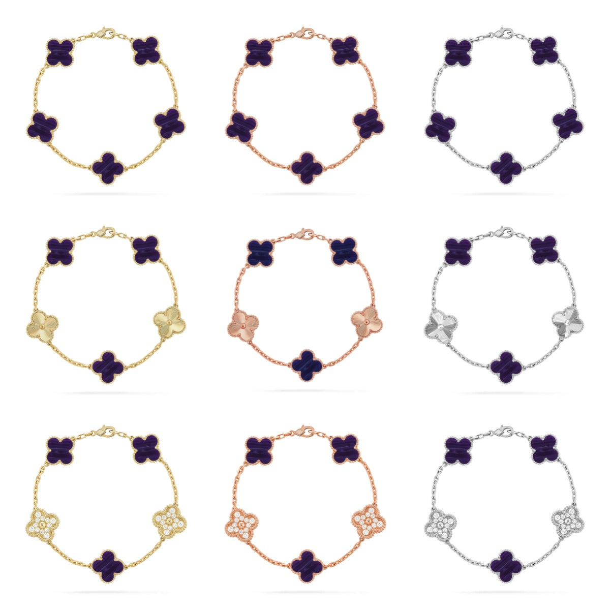 {
  "Bling Jewelrys": "ブリングジュエリー",
  "CLOVER 5 MOTIF PURPLE STRIPES BRACELET COLLECTION": "クローバー 5モチーフ パープルストライプ ブレスレットコレクション"
}
